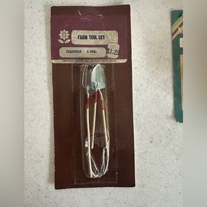 New Vintage Dollhouse Miniature Farm Tool Set 3 piece set! Shovels & Pick.